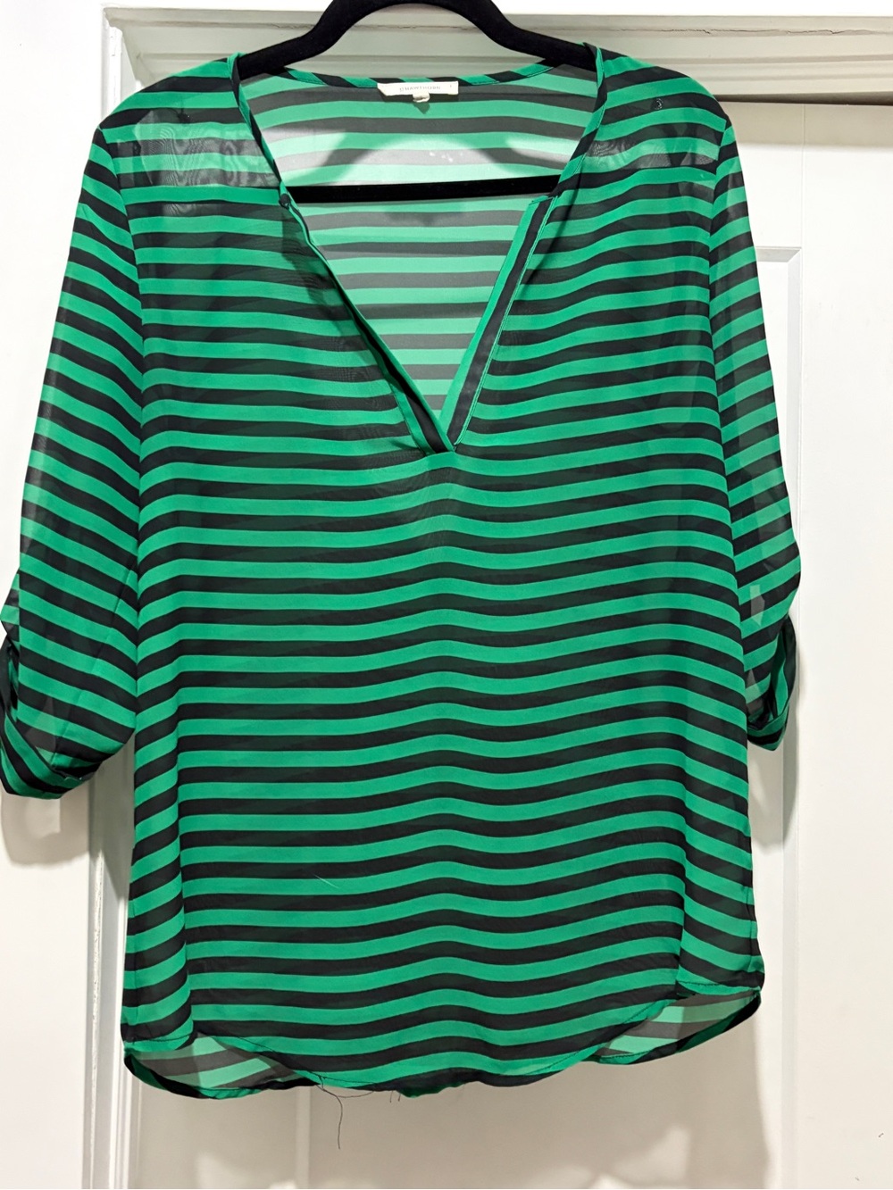 41 Hawthorn Green & Black Striped V-Neck Blouse